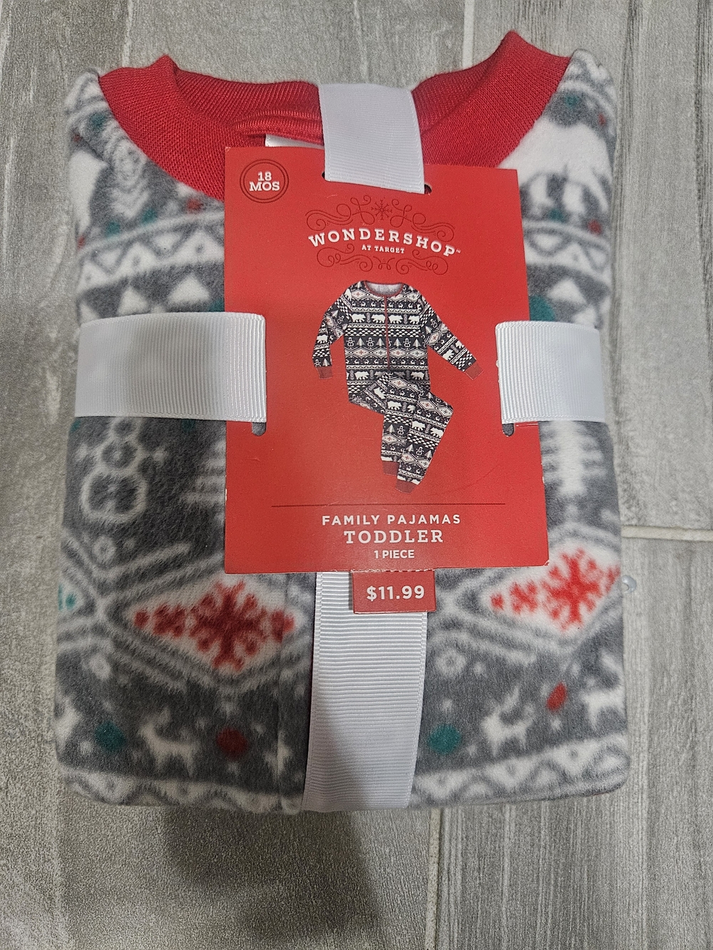Wondershop Toddler Fair Isle Fleece One-Piece Pajamas - Gray, Red & Teal